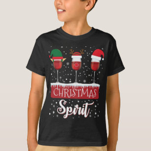 Three Red Wine Glasses Christmas Spirit Santa Elf T-Shirt