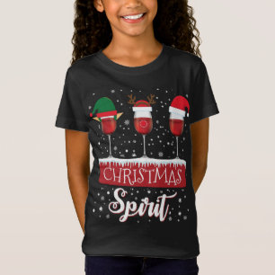 Three Red Wine Glasses Christmas Spirit Santa Elf  T-Shirt