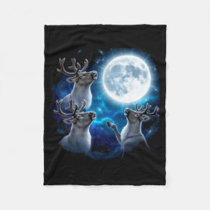 Three Reindeer Howling At The Moon Merry Christmas Fleece Blanket