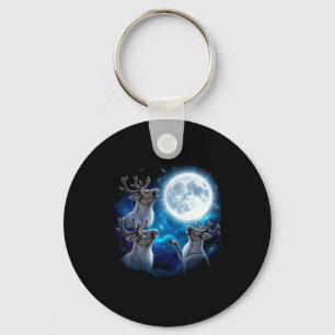 Three Reindeer Howling At The Moon Merry Christmas Key Ring
