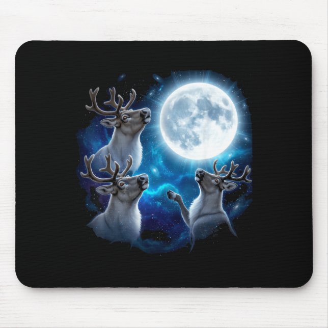 Three Reindeer Howling At The Moon Merry Christmas Mouse Pad (Front)