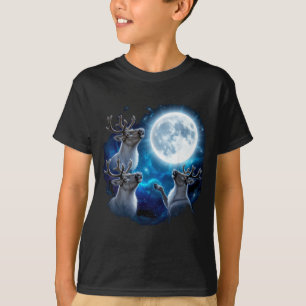 Three Reindeer Howling At The Moon Merry Christmas T-Shirt