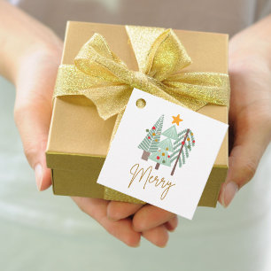 Three Retro Trees Merry Christmas Simple Favour Tags