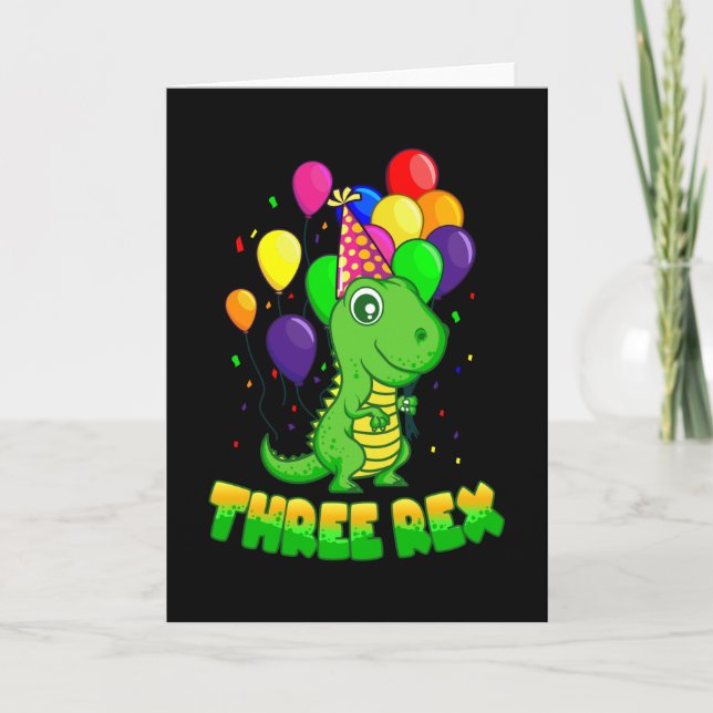 THREE REX 3 Year Old 3rd Birthday Boy Dino Card (Front)
