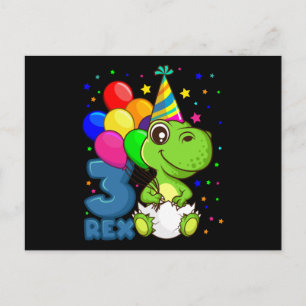 THREE REX 3 Year Old 3rd Birthday Boy Dino Postcard