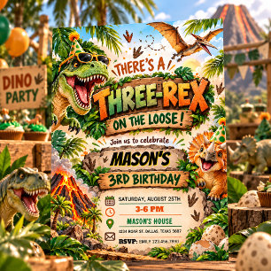 Three Rex 3rd Birthday Dinosaur Jungle T-Rex Invitation