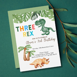 three-rex  3rd birthday party invitation
