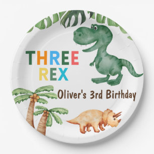 Three-rex 3rd birthday party paper plate
