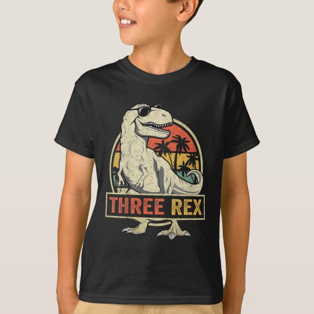Three Rex 3rd Birthday Shirt Third Dinosaur 3 Year (Front)