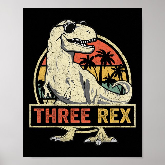 Three Rex 3rd Birthday Shirt Third Dinosaur 3 Year Poster (Front)