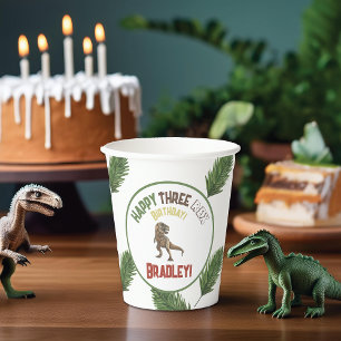 Three Rex Birthday Watercolor Dino Paper Cups