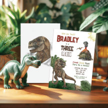 Three Rex Birthday Watercolor Invitation
