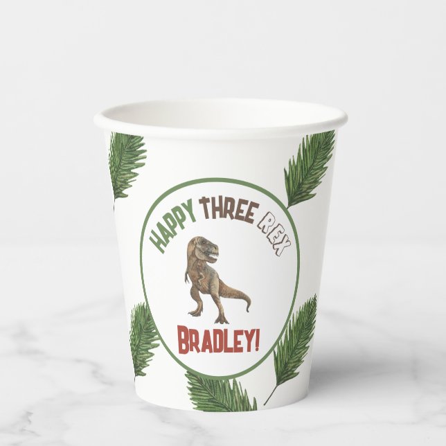 Three Rex Birthday Watercolor Paper Cups (Front)