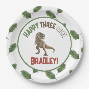 Three Rex Birthday Watercolor Paper Plate