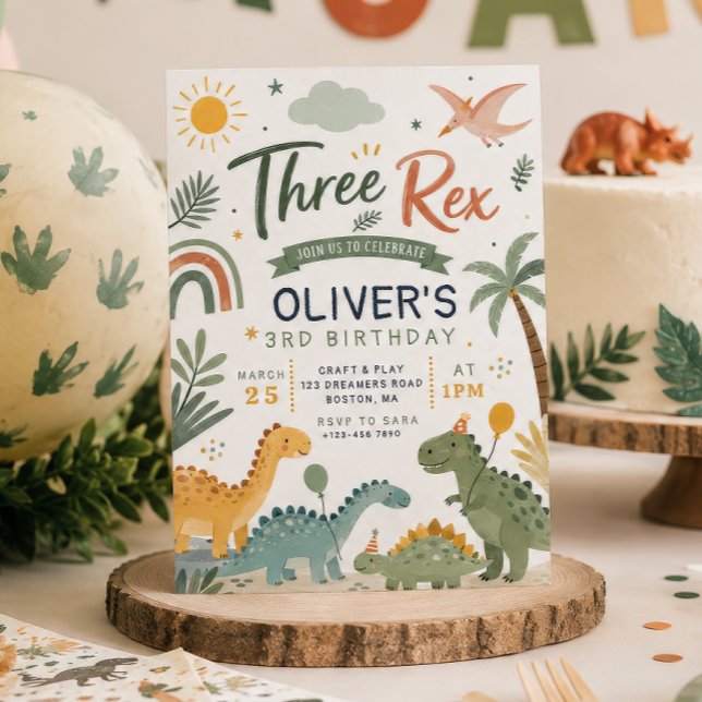 Three Rex Boys Dinosaur Birthday Invitation (Creator Uploaded)