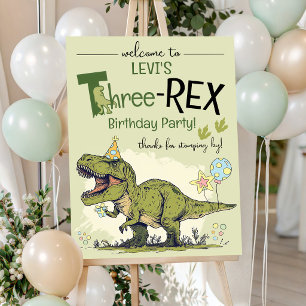 Three-Rex Cute Dinosaur 3rd Birthday Party Welcome Poster