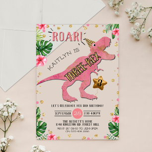 Three-Rex Dinosaur 3rd Birthday Acrylic Invitations
