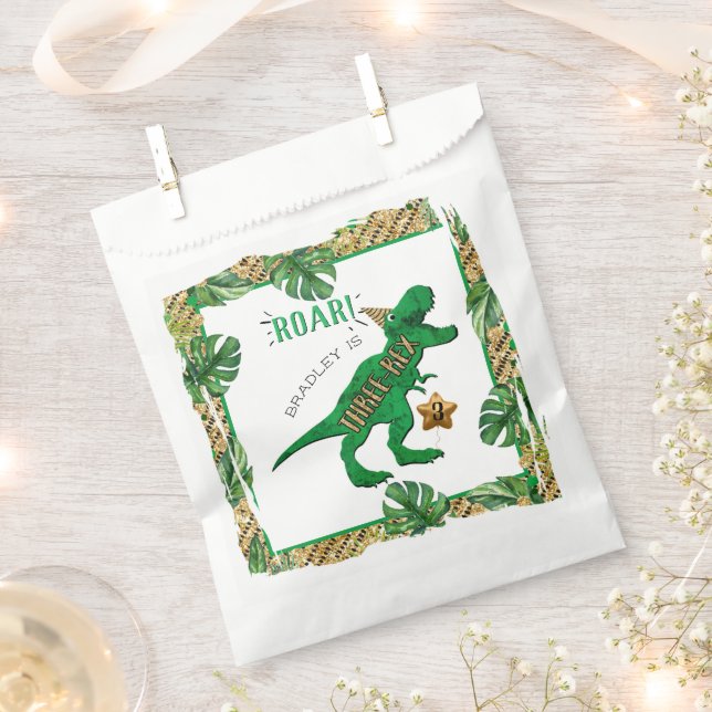 Three-Rex Dinosaur 3rd Birthday Favour Bags (Clipped)