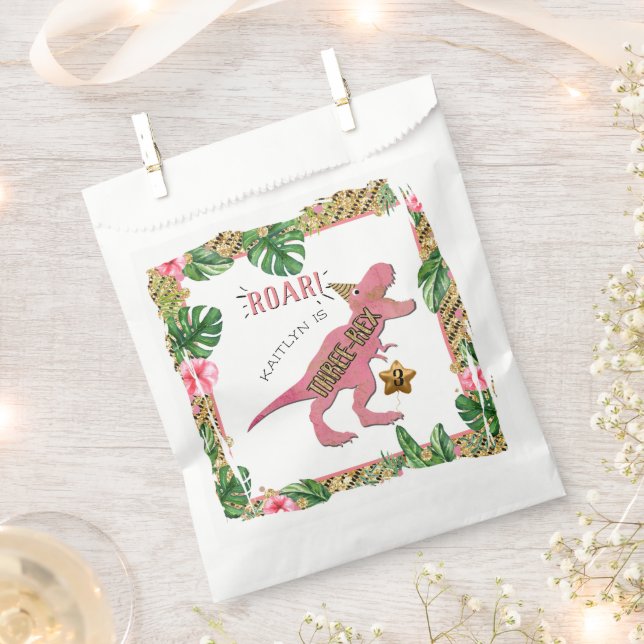 Three-Rex Dinosaur 3rd Birthday Favour Bags (Clipped)