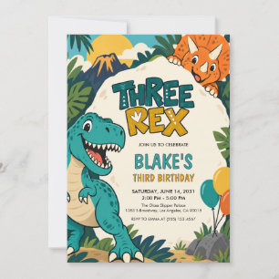 Three Rex Dinosaur 3rd Birthday Invitation