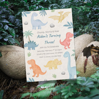 Three Rex Dinosaur 3rd Birthday Invitation