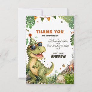 Three Rex Dinosaur 3rd Birthday Party T Rex Dino Thank You Card