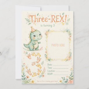 Three Rex Dinosaur 3rd Birthday Photo Invitation