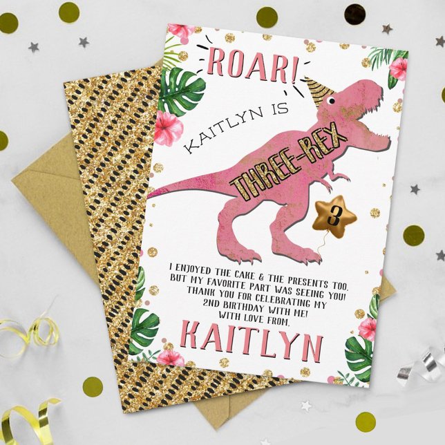 Three-Rex Dinosaur 3rd Birthday Thank You Card (Creator Uploaded)