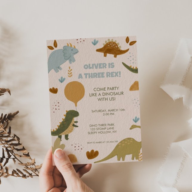 Three Rex Dinosaur 3rd Boy Birthday Invitation (Creator Uploaded)
