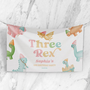 Three Rex Dinosaur 3rd Third Birthday Party Banner