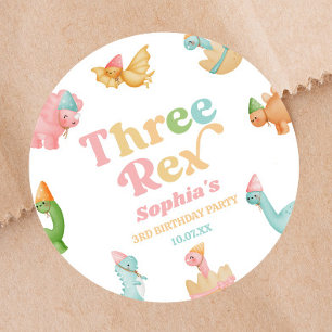 Three Rex Dinosaur 3rd Third Birthday Party Classic Round Sticker