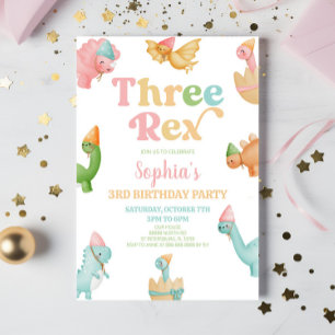 Three Rex Dinosaur 3rd Third Birthday Party Invitation
