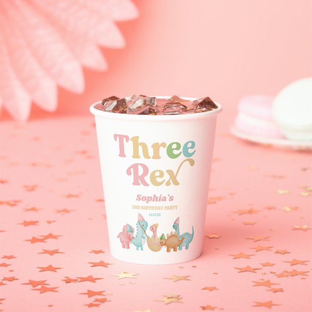 Three Rex Dinosaur 3rd Third Birthday Party Paper Cups (Insitu)