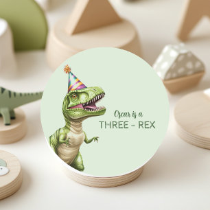 Three-Rex Dinosaur Birthday Green Dino Classic Round Sticker
