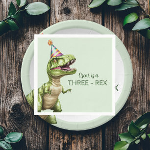 Three-Rex Dinosaur Birthday   Green Dino  Napkin