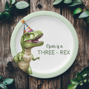 Three-Rex Dinosaur Birthday    Green Dino  Paper Plate