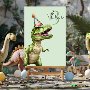 Three-Rex Dinosaur Birthday   Green Dino Table Number