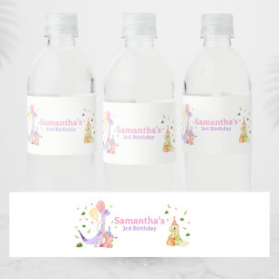 Three Rex Dinosaur Birthday Water Bottle Label