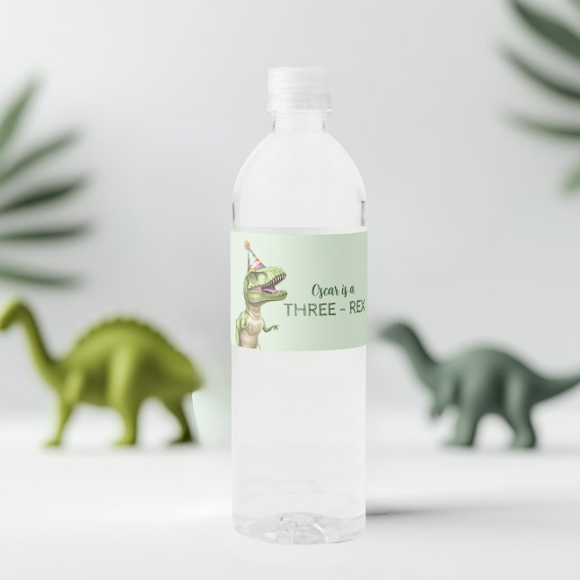Three-Rex Dinosaur Birthday Water Bottle Label (Creator Uploaded)