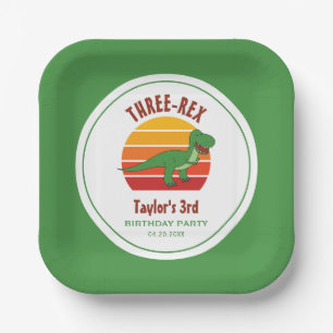 Three Rex Dinosaur Gender Neutral Fun 3rd Birthday Paper Plate