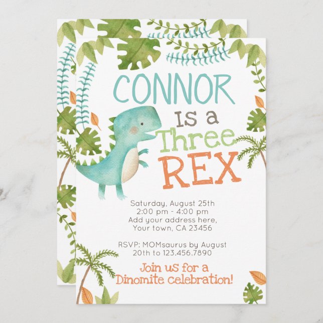 Three Rex Dinosaur Invitation (Front/Back)