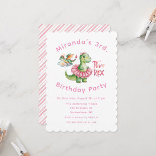 Three Rex Girl 3rd Birthday Party Invitation