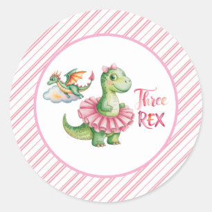 Three Rex Girl Birthday Party Classic Round Sticker