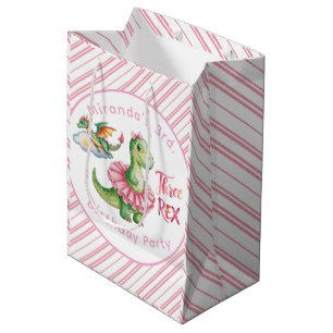 Three Rex Girl Birthday Party Medium Gift Bag