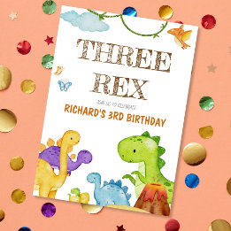 Three Rex Kids Dinosaur 3rd Birthday Party Invitation