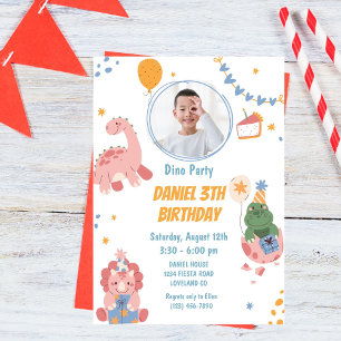 Three Rex Kids Dinosaur 3rd Birthday Party Invitation