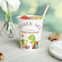 Three Rex Kids Dinosaur 3rd Birthday Party Paper Cups