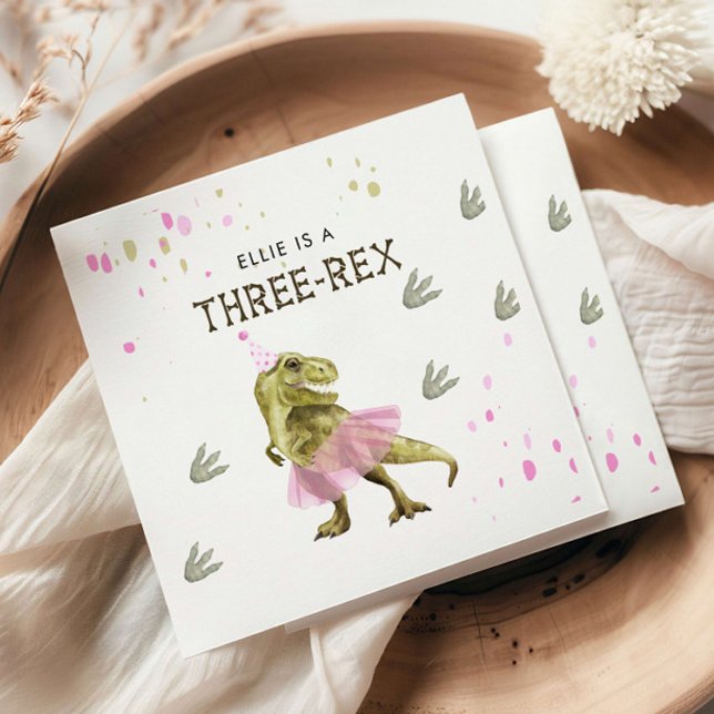 Three Rex & Pink Tutu Dinosaur Birthday Party Napkin (Creator Uploaded)