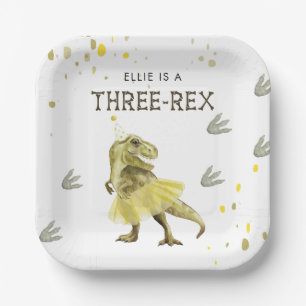 Three Rex & Yellow Tutu Birthday Party Paper Plate