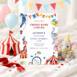Three Ring Circus 3rd Birthday Carnival Animal Invitation